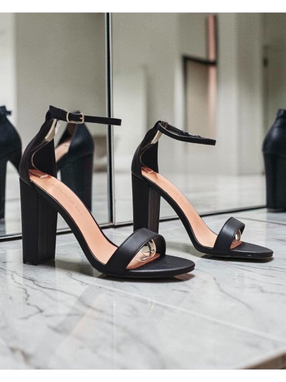 Black Chunky Heel Ankle Strap Sandals For Women Open Toe 4-Inch Heels Elegant & - Picture 7 of 15